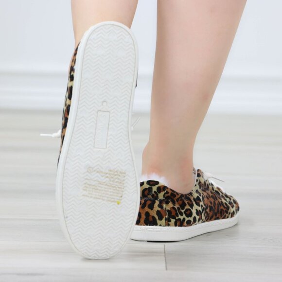Leopard Women's Flat Sneakers Suede Lace Up Round Toe Warm Knit Lining - Picture 13 of 13